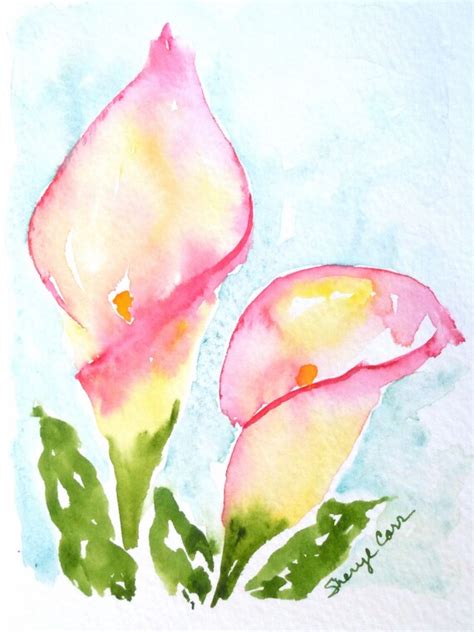 Pink Calla Lilies Watercolor Notecard | Etsy