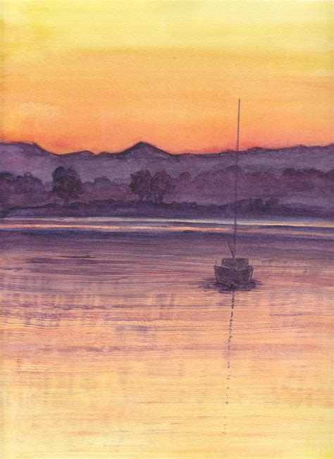 Boat at Sunset Watercolour FOR SALE Sunset Watercolour, Watercolours, Boat, Clouds, Tattoo ...