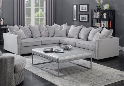 Transitional Pillowed Grey Sectional | Grey sectional, Sectional, Sectional couch