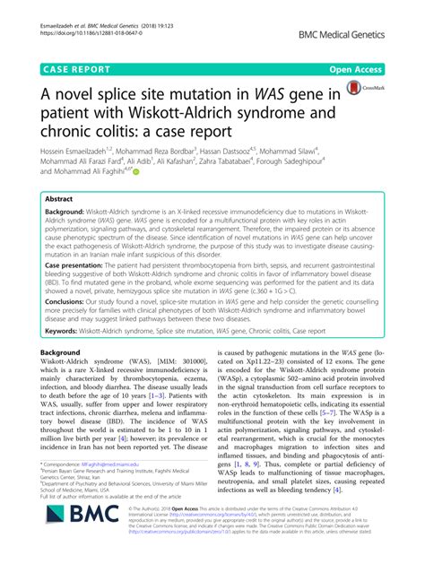 (PDF) A novel splice site mutation in WAS gene in patient with Wiskott-Aldrich syndrome and ...