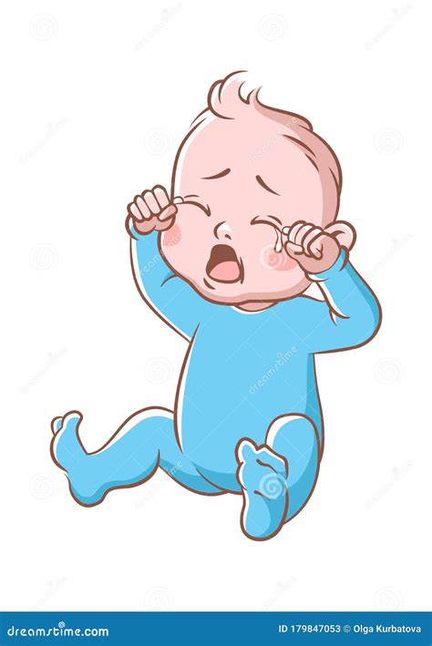 Baby Boy Crying. Funny Toddler Expression of Sitting Newborn Isolated Cartoon Vector Sad Child ...