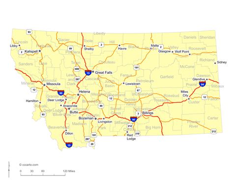 Road Map Of Montana With Cities