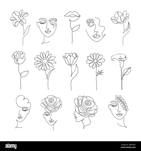 flowers and women in one line drawing style Stock Vector Image & Art ...