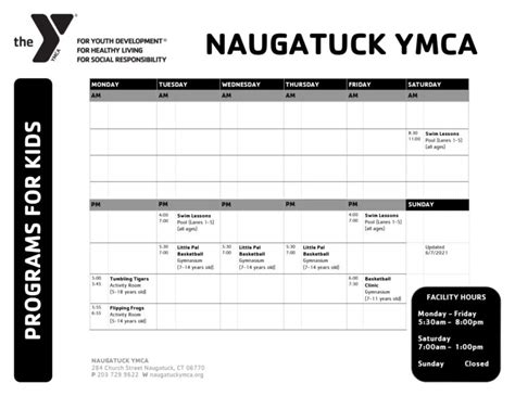 YOUTH PROGRAM SCHEDULE – NAUGATUCK YMCA