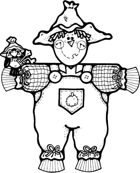 Fall Scarecrow Clip Art Black White Sketch Coloring Page