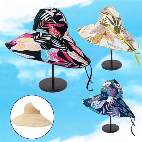 Leaf Print Reversible Sun Hats Wide Brim Uv Protection - Temu Australia