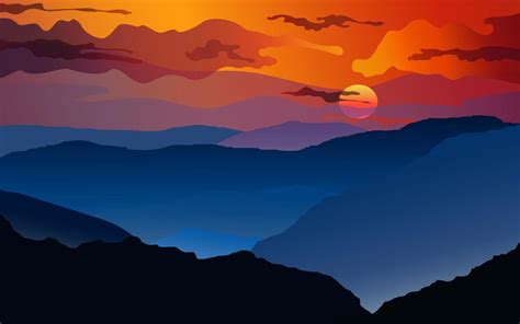 Sunset and mountains view wallpaper and background 17397081 Vector Art at Vecteezy