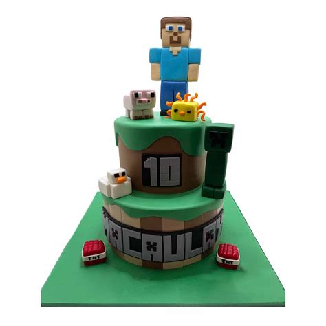 Minecraft Block Party Cake - A 2-tier cake with moulded Minecraft ...