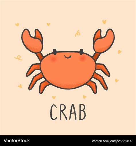 Cute crab cartoon hand drawn style Royalty Free Vector Image