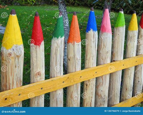 Handmade Big Wooden Pencils - Fence, Lithuania Stock Image - Image of paint, pencils: 130796079