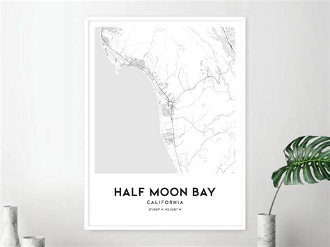 Half Moon Bay Map Print, Half Moon Bay Map Poster Wall Art, Ca City Map, California Print Street ...