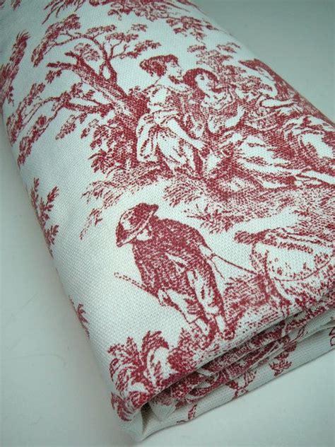 Red Toile Fabric 1 YD Waverly Rustic Life French Country 1 Yard French Toile Fabric One Yard ...