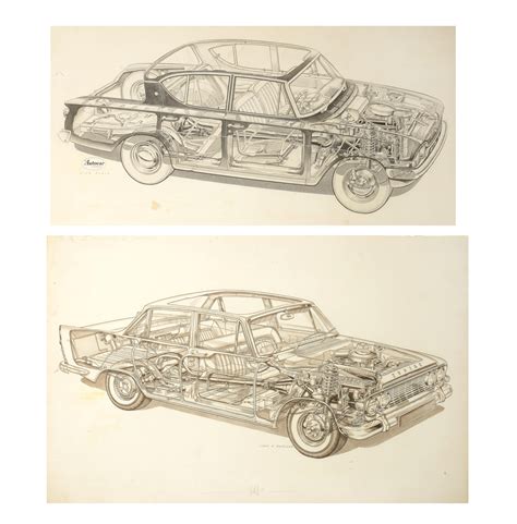 Bonhams Cars : Six pen and ink cutaway illustrations of Ford cars for ...