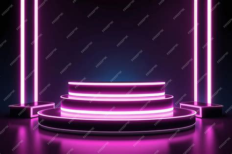 Premium Photo | Podium with fluorescent neon light background Concept ...