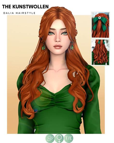 an image of a woman with long red hair and green dress on the front, in three different poses