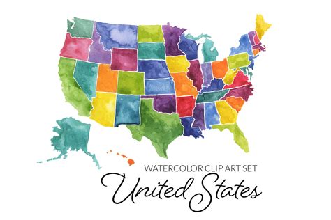 Watercolor United States Clipart USA art Watercolor USA Map | Etsy