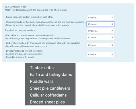 Solved 10.4 Cofferdam types Match the descriptions with the | Chegg.com