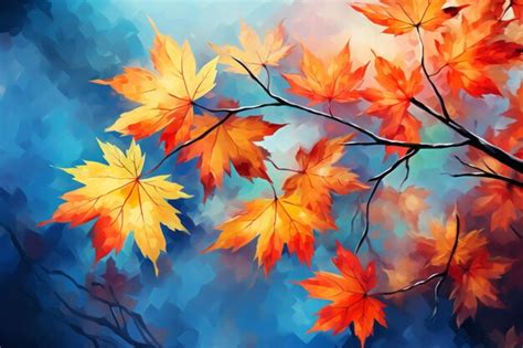 Premium AI Image | Falling Into Autumn Vibrant Maple Leaves Painted on a Tree Branch AR 32