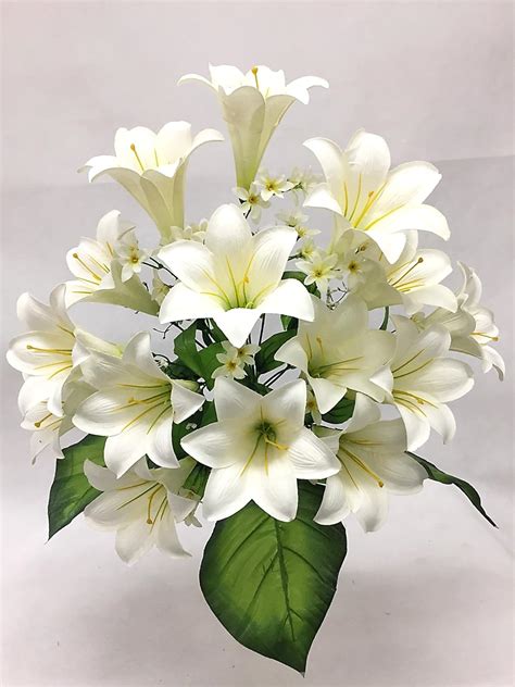 Amazon.com: Silk Flower Garden 15 Heads Easter Lily Bouquet, Cream: Home & Kitchen