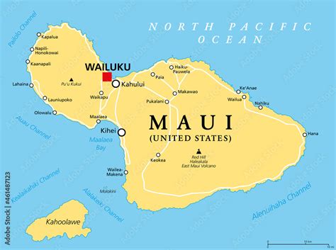 Fototapeta Maui, Hawaii, political map with capital Wailuku. Part of Hawaiian Islands and Hawaii ...