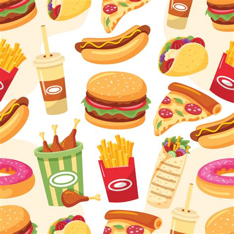 Junk Food Cartoon Seamless Pattern Background 7314584 Vector Art at Vecteezy