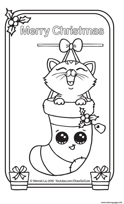 Christmas Card Kitten Draw So Cute Coloring Pages Printable