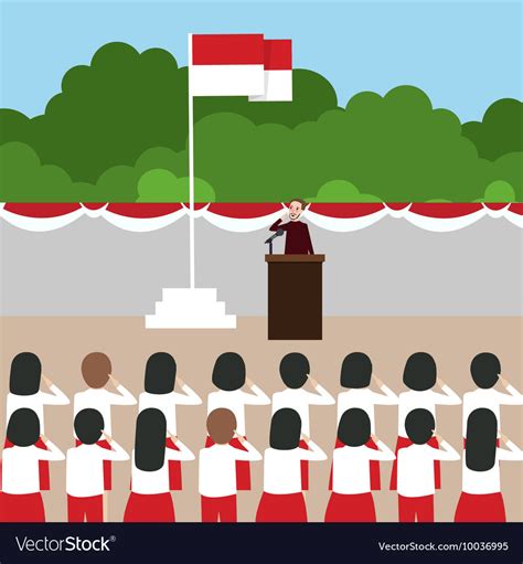 Indonesia flag ceremony school kids during Vector Image