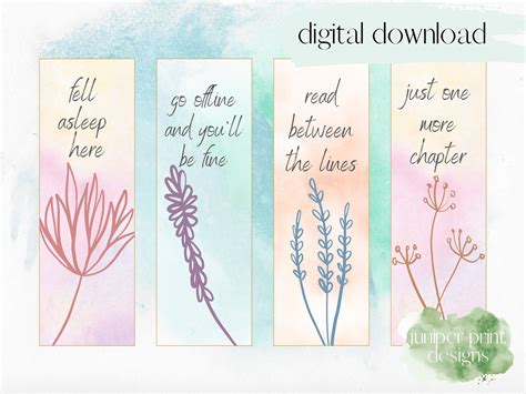 Quote Printable Bookmark Set, Download and Print Bookmarks, Watercolor Bookmarks, Printable ...