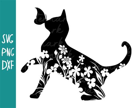 Floral Cat SVG Cat SVG Files for Silhouette Cameo Cat With | Etsy