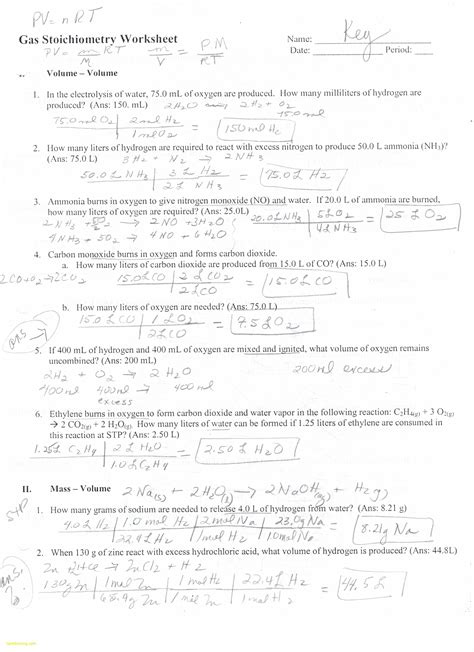 Stoichiometry Practice Worksheets Answers Chemistry