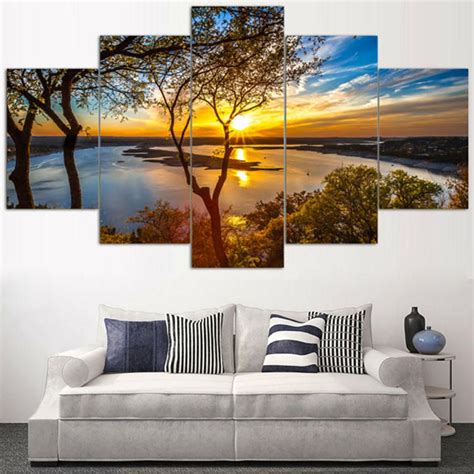 Beautiful Sunrise Natural Landscape 1 – Nature 5 Panel Canvas Art Wall Decor – Canvas Storm