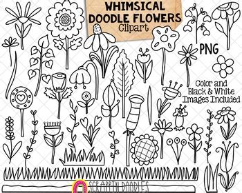 Whimsical Doodle Flowers ClipArt - Commercial Use PNG by Scrappin Doodles