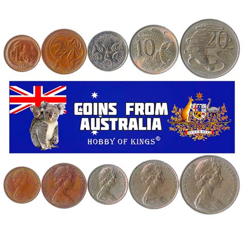 5 Australian Coins. Different Coins From Oceania. 1-20 Cents. Old Collectible Foreign Currency ...