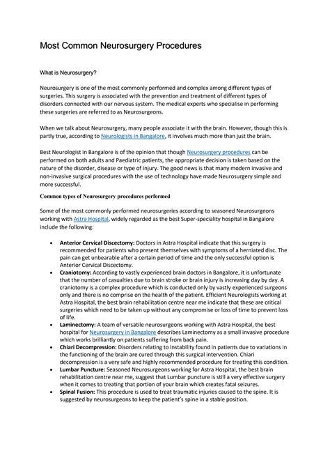 Most Common Neurosurgery Procedures by astrahospitals - Issuu