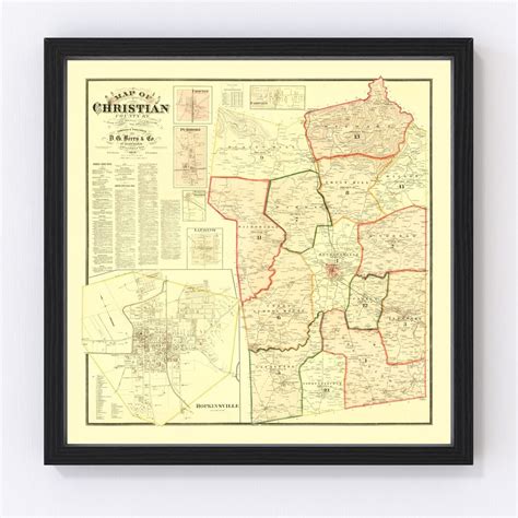 Christian County Kentucky Map 1878 Old Map of Christian County Kentucky Art Vintage Print Framed ...