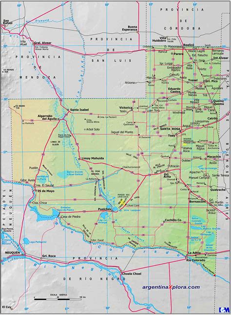 Mapa de Rutas y localidades de la Provincia de La Pampa - Argentina