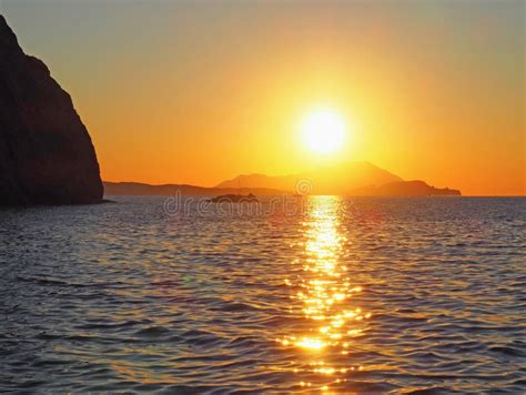 Sunset Off the Coast of Milos in the Cyclades Islands of Greece Stock Image - Image of tourism ...