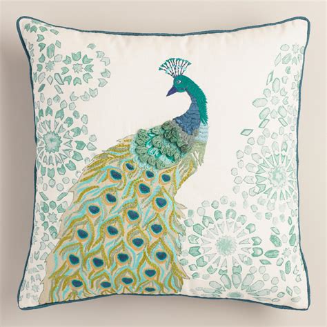 Peacock Embroidered Throw Pillow | Everything Turquoise