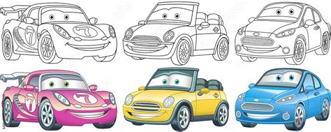 Cartoon cars. Coloring pages for kids. Colorful clipart characters. Childish designs for t shirt ...