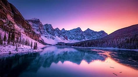 Moraine Lake, Alberta, winter, snow, banff, canada, mountains, water ...