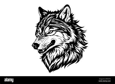 Angry wolf head hand drawn ink sketch. Engraving vintage style vector illustration. Design for ...