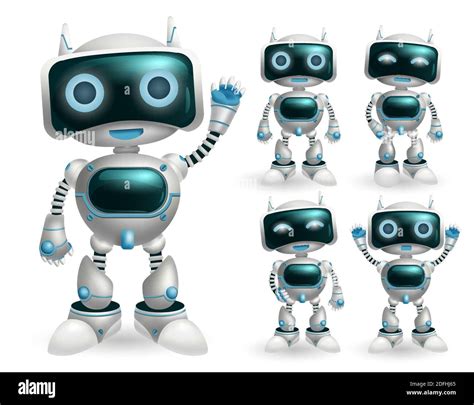 Robot vector character set. Robotic characters in standing pose and ...