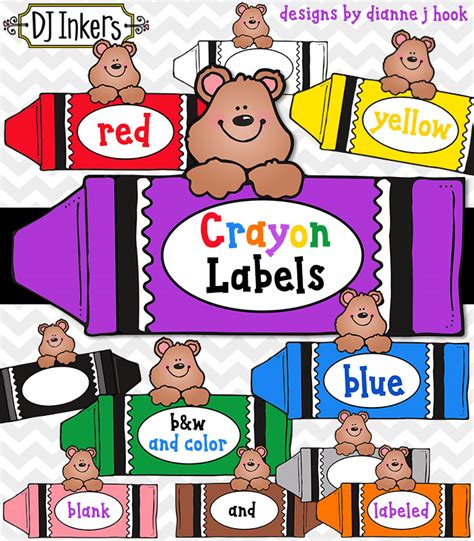 Cute crayon clip art and labels for preschool and kindergarten by DJ Inkers