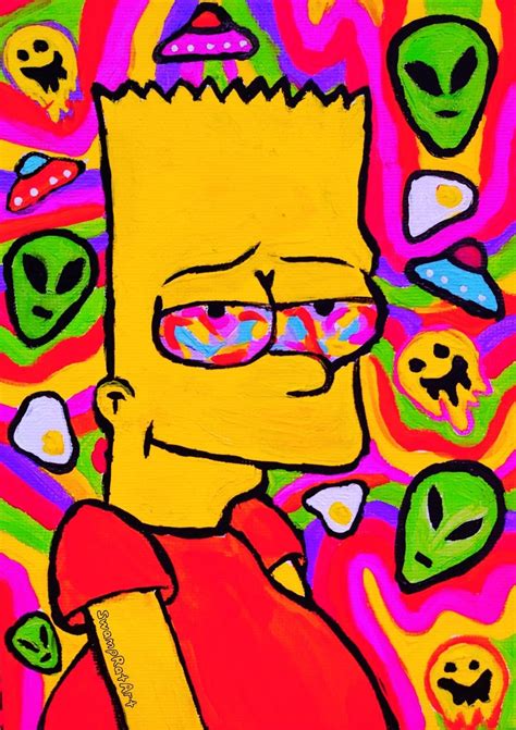 Psychadelic Trippy Stoner Bart, Giclee Fine Art Print, Hippie Simpson Stoner Painting, Colourful ...