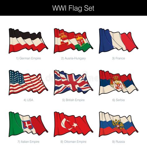 World War One Waving Flag Set Stock Vector - Illustration of austria, britain: 121693526