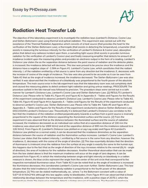 Radiation Heat Transfer Lab - PHDessay.com