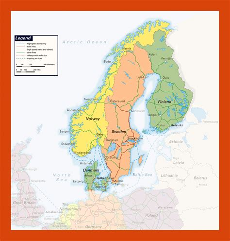 Railways map of Scandinavia | Maps of Baltic and Scandinavia | Maps of ...