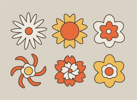 Groovy Retro Daisy set 25126366 Vector Art at Vecteezy