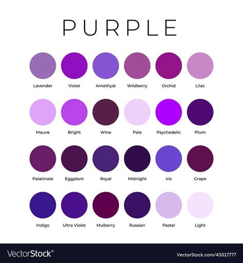 Purple color shades swatches palette with names vector image on VectorStock in 2024 | Purple ...