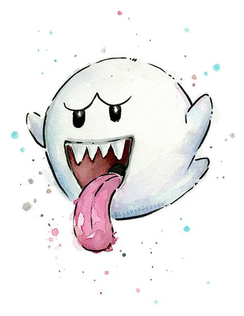 Mario Boo Ghost Watercolor Art Print, Boo Print, Boo Ghost, Mario Fan Art, Geek Videogame ...